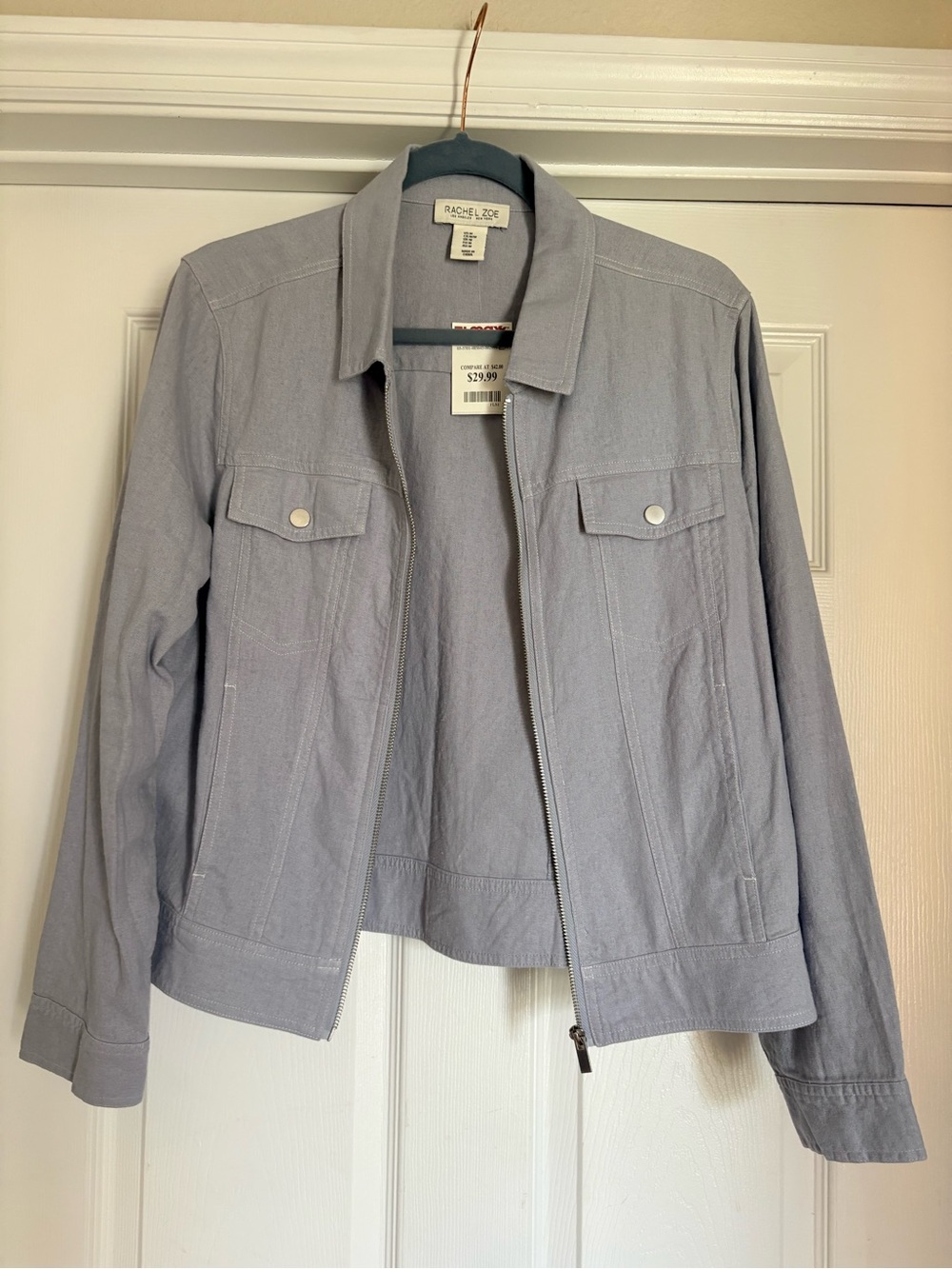 Rachel Zoe Pale Blue Zip-Front Jean Jacket
